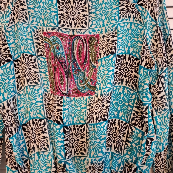 Tolani 100% Silk Deepa Mini Dress Turquoise Mosaic, Size Small - Picture 9 of 11